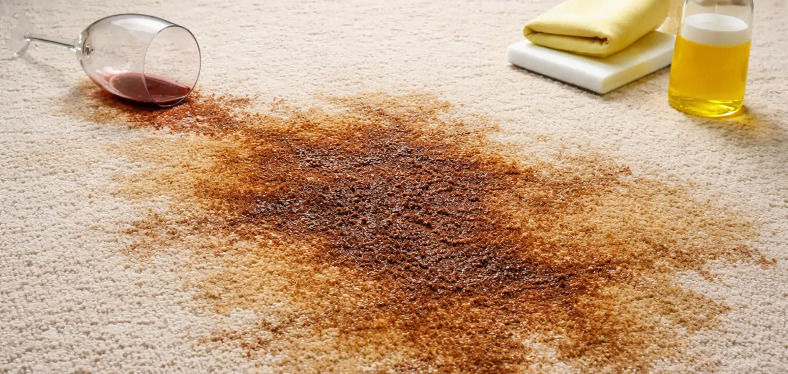 Carpet stain on beige carpet before professional cleaning